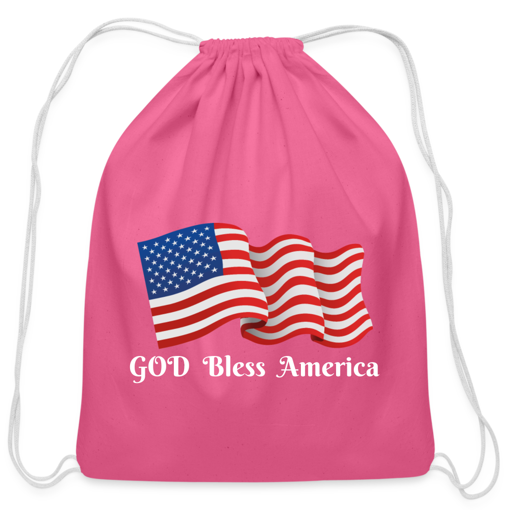 God Bless America Sack bag. Personalized Cotton Drawstring Bag. DIY Customizable Drawstring Backpack for Gym, Sports, Fitness. Made in USA Thanksgiving Gift. Custom Christmas Gift . Custom Washable Cotton Backpack for Children, Youths and Adults - pink