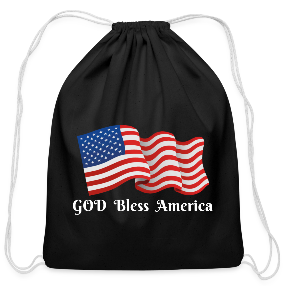 God Bless America Sack bag. Personalized Cotton Drawstring Bag. DIY Customizable Drawstring Backpack for Gym, Sports, Fitness. Made in USA Thanksgiving Gift. Custom Christmas Gift . Custom Washable Cotton Backpack for Children, Youths and Adults - black