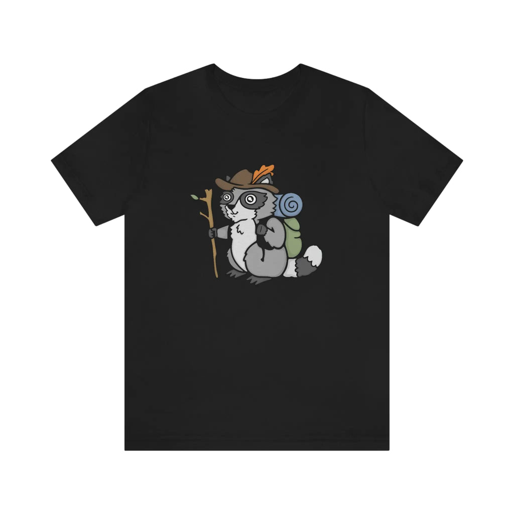 Funny Animal Graphic T-Shirt- Hiker Raccoon