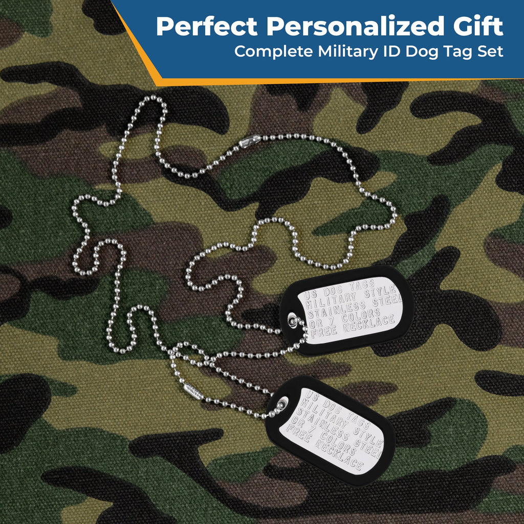 Embossed US Military Dog Tag Necklace Set