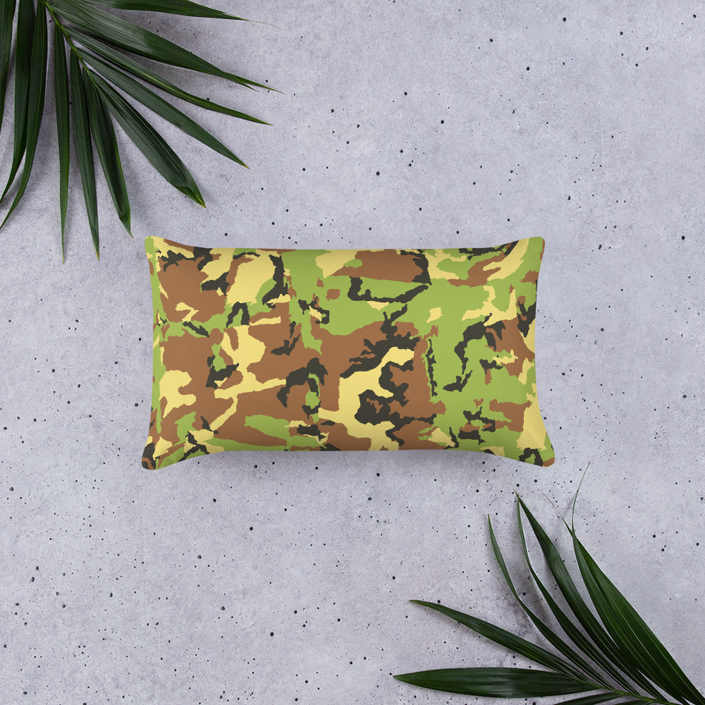 Custom Camouflage Pillow. Throw Pillow. 100 percent polyester pillowcase and insert-18 by 18, 22 by 22, and 20 by 12 inches