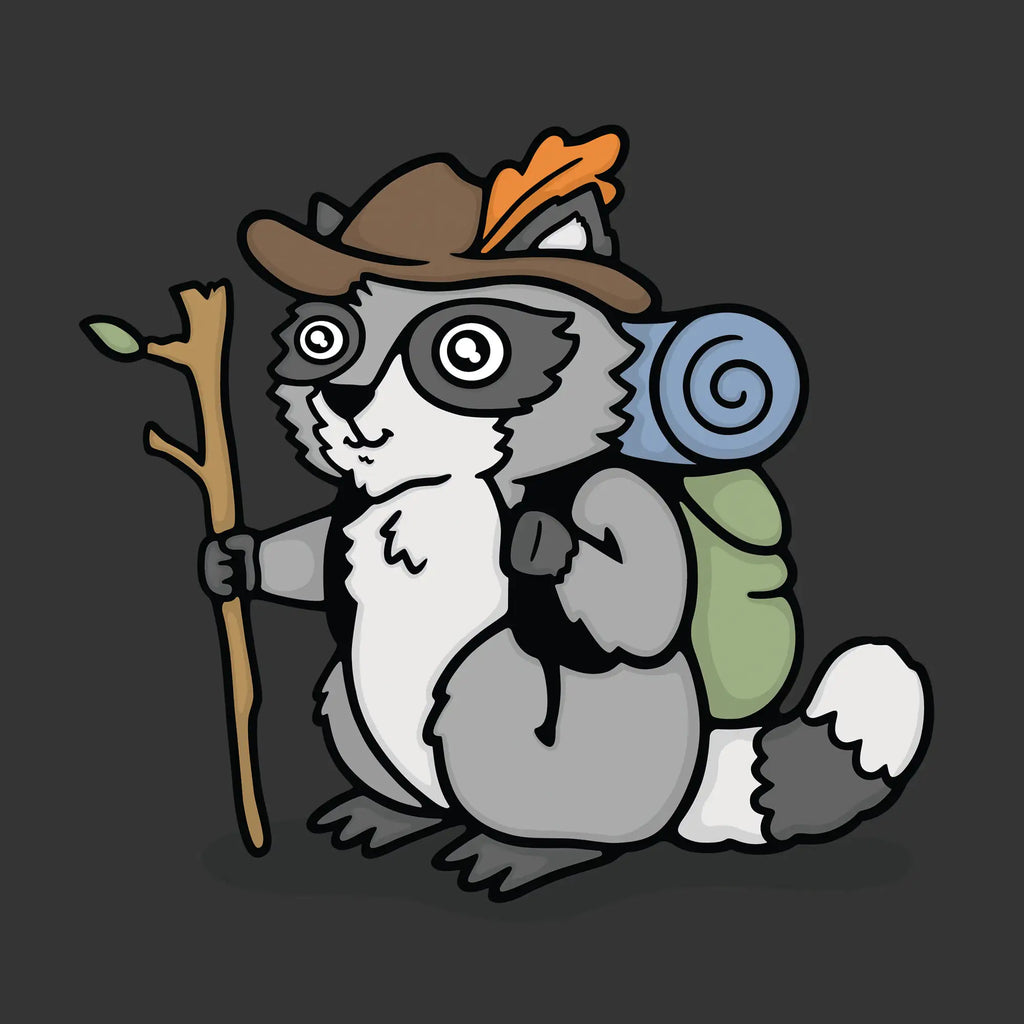 Funny Animal Graphic T-Shirt- Hiker Raccoon