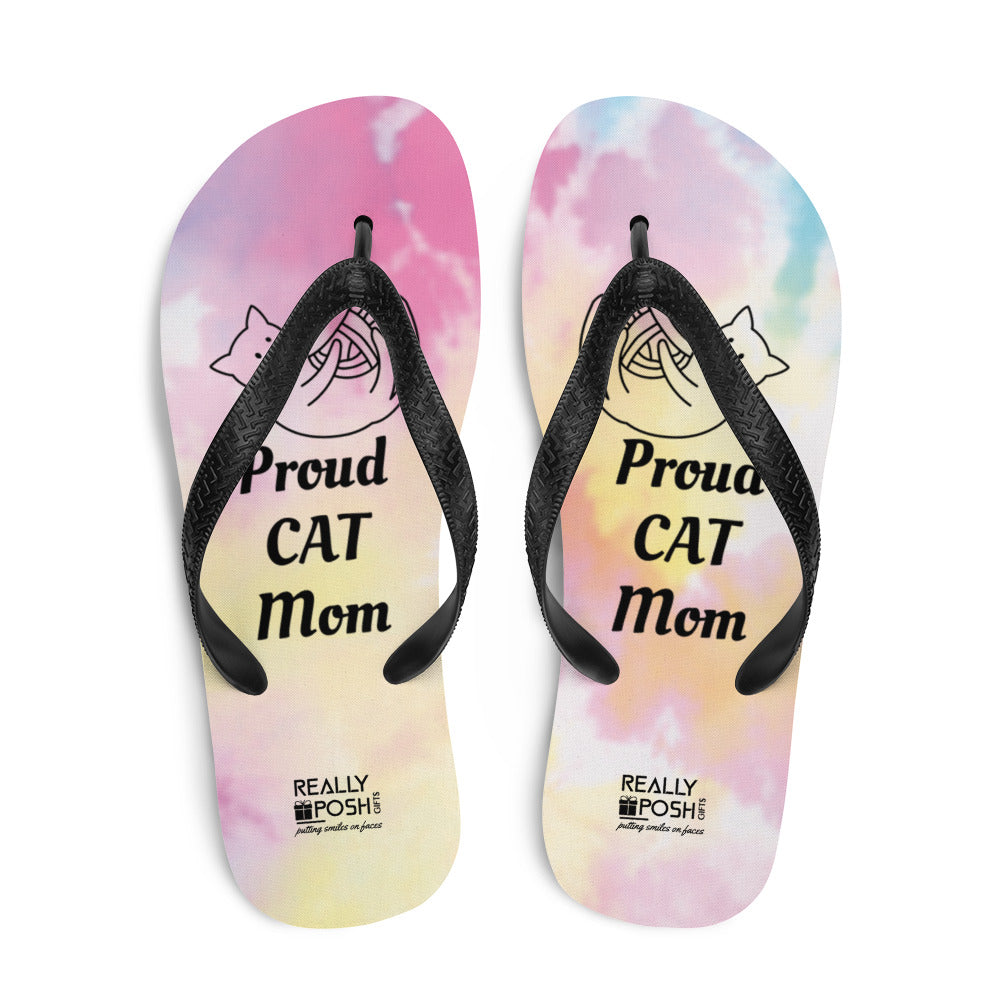 Cat Mom Fabric-Lined Flip-Flops for Summer Beaches and Swimming Pools